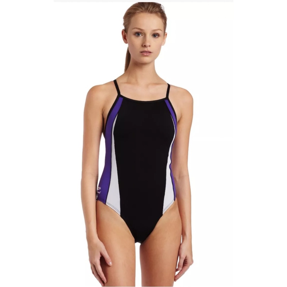Speedo‎ GIRLS 8/34 Swimsuit RACING Youth Black Blue Endurance Retail $74 NWT